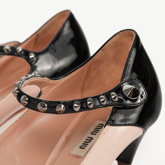 Miu Miu Light Pink & Black Bicolor Studded Mary Janes - Picture 8 of 9